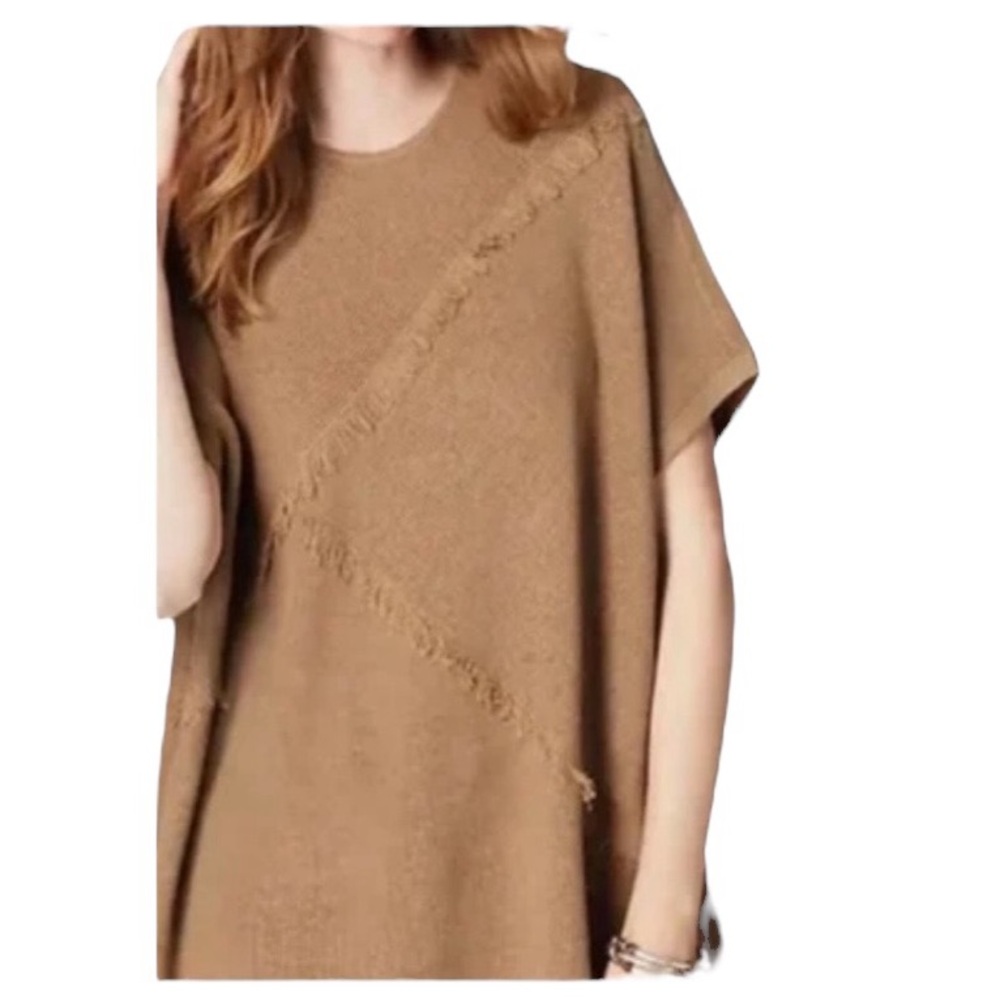 J.Jill yak hair blend fringed short sleeve Sweater top in tan Size XS/S Petite